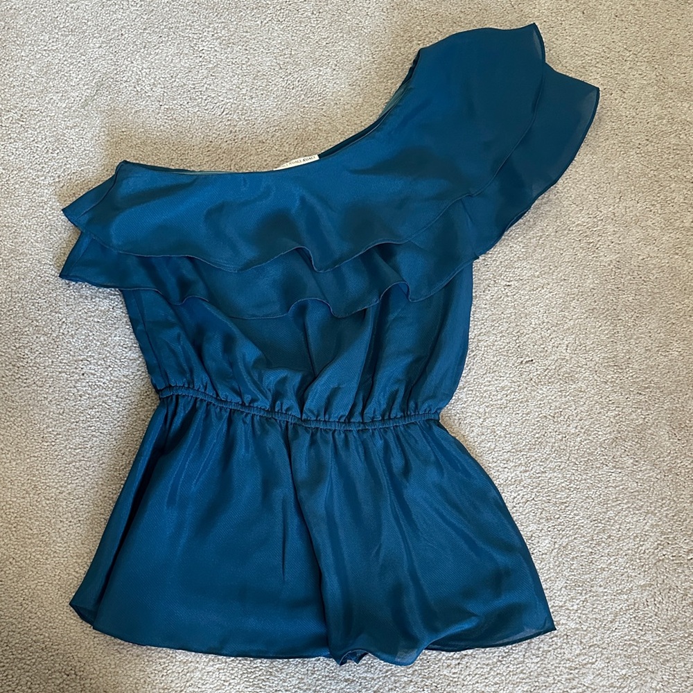 Blue Off-Shoulder Ruffle Top